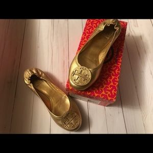 Reva metallic tumbled leather gold ballet flat